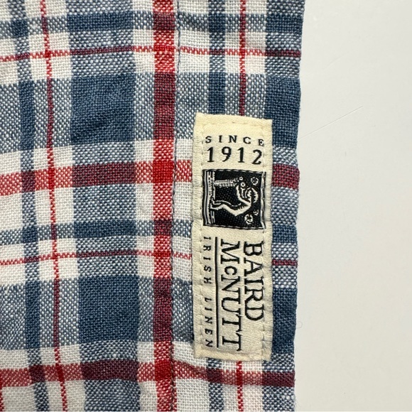 J Crew Baird McNutt Irish Linen Button Down Up Shirt Plaid Large Red Blue - Picture 4 of 10